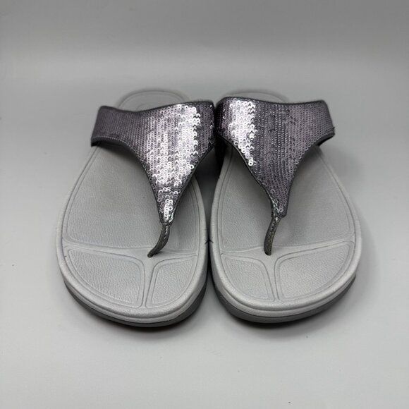 Fitflop Women's Electra Classic Thong Pewter Sequin Flipflop Size 8 Silver - Picture 4 of 8